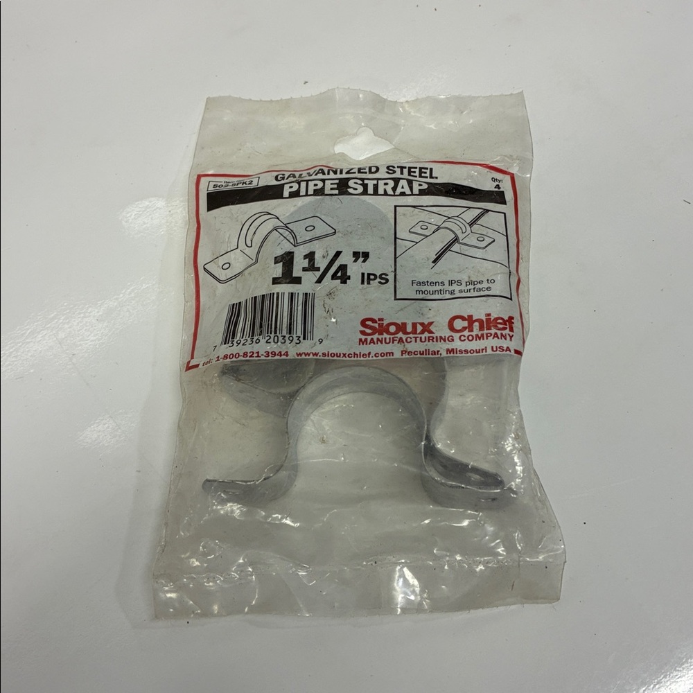 Sioux Chief Item# 502-5PK2 Galvanized Steel Pipe Strap, 1 1/4” IPS, Qty:4